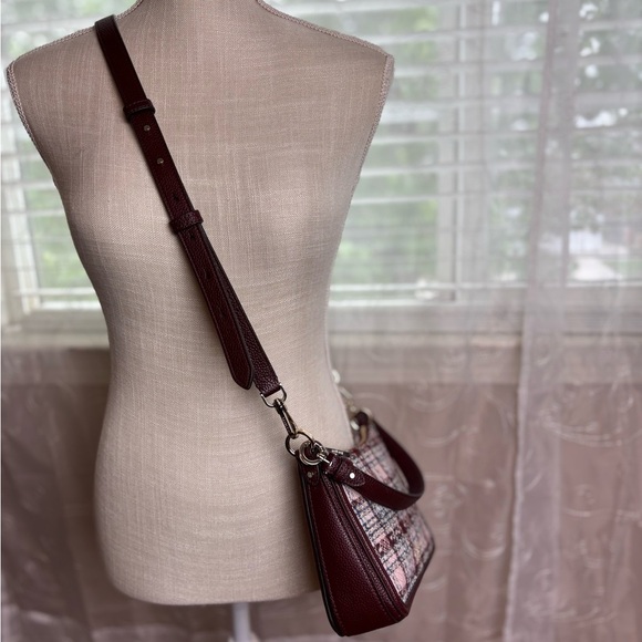 Kate Spade Stylish Plaid Shoulder Bag - Burgundy and White - Picture 6 of 15